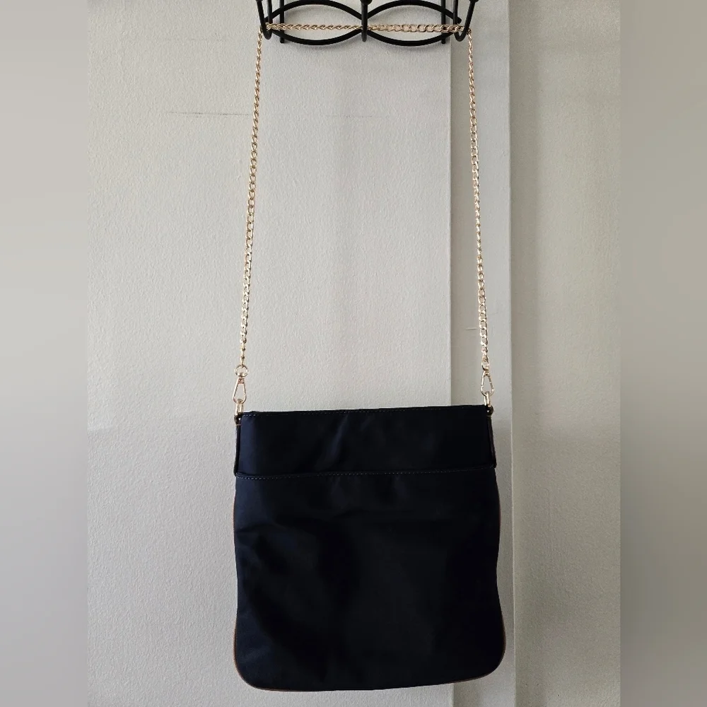 Michael Kors Kelsey Navy Blue Tan Nylon Shoulder Bag